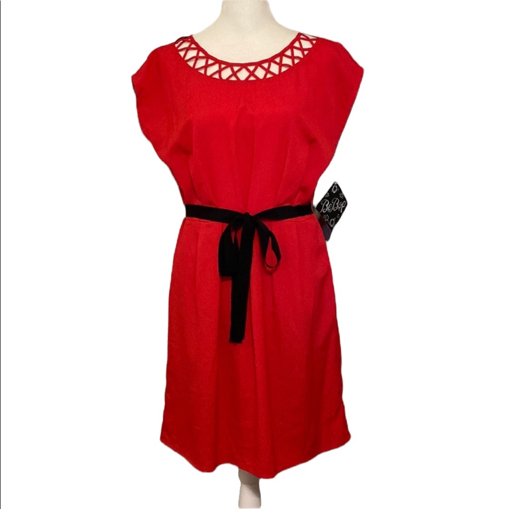 BEBOP classic modest midi dress with front tie belt